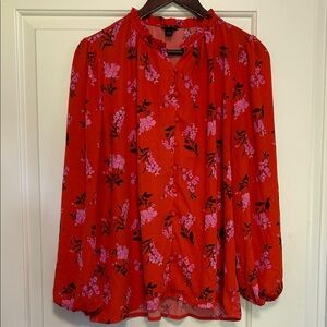 Ann Taylor Vibrant Red Floral Blouse